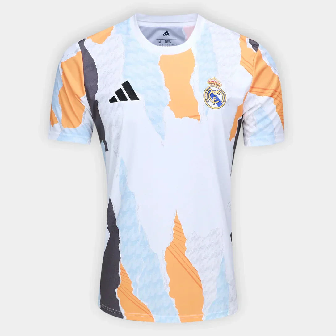 Camisola Real Madrid 25/26 Pré Jogo Adidas Masculina - Branco+Laranja