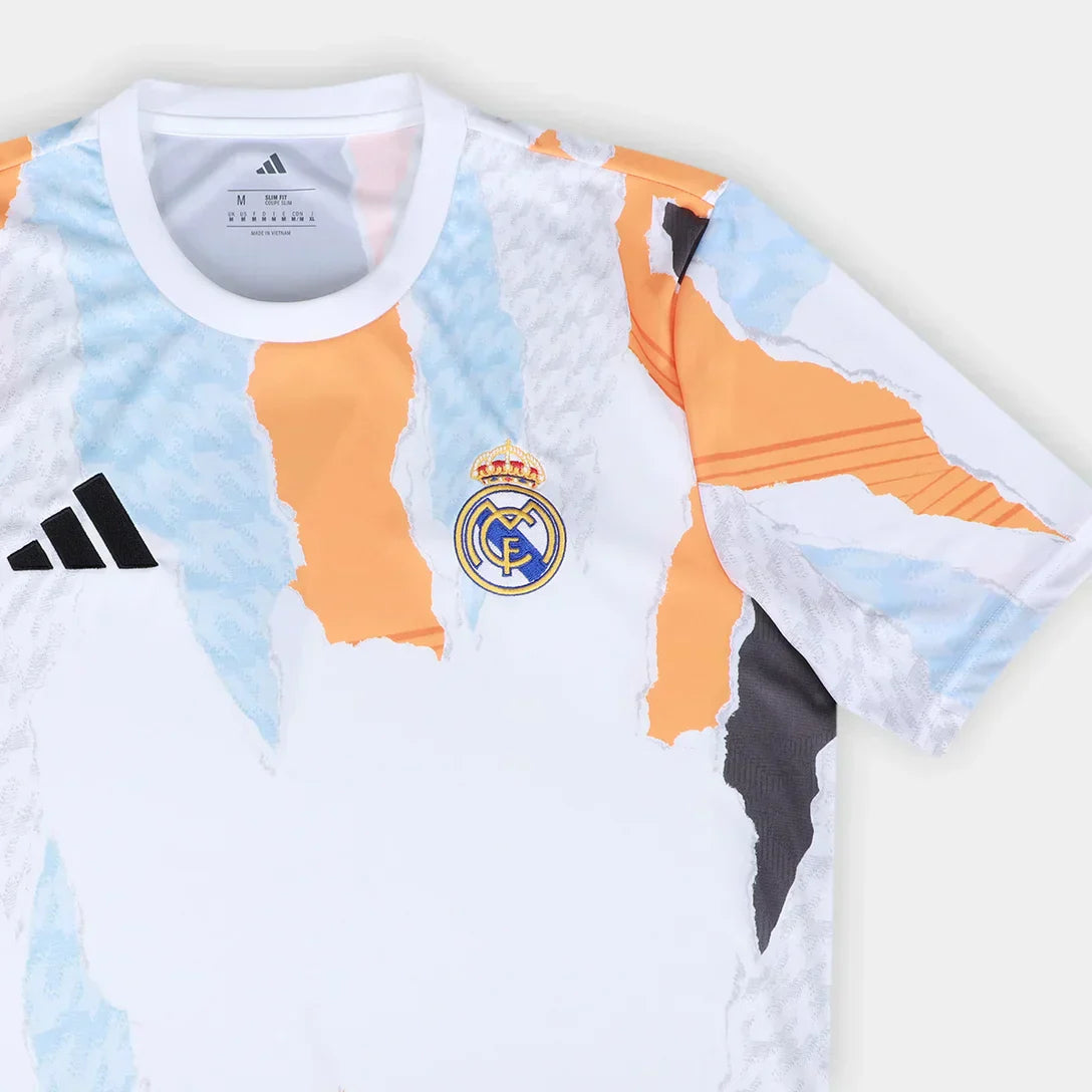 Camisola Real Madrid 25/26 Pré Jogo Adidas Masculina - Branco+Laranja