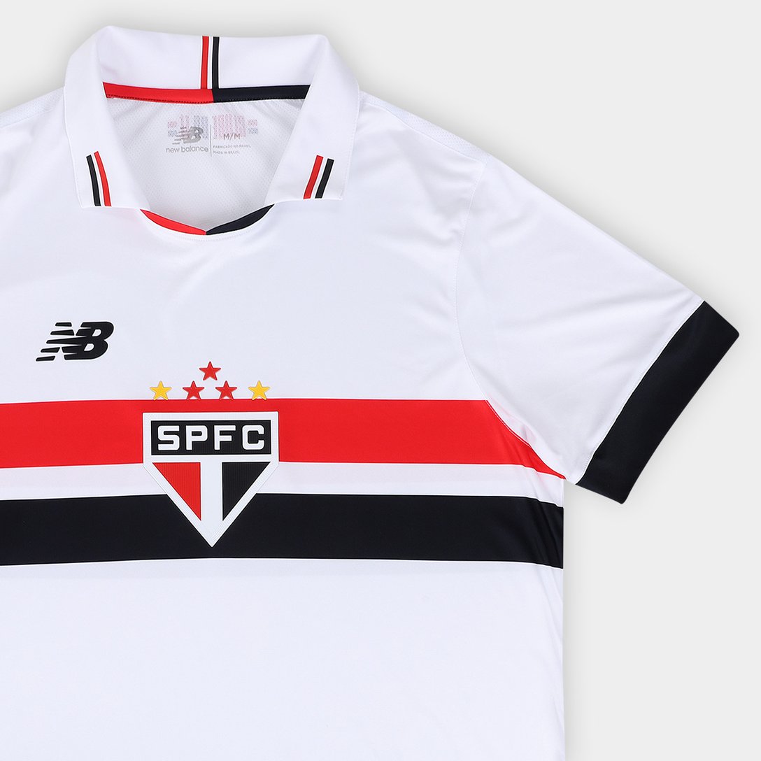 Camisola São Paulo I 24/25 Torcedor New Balance Masculina - Branco e Vermelho