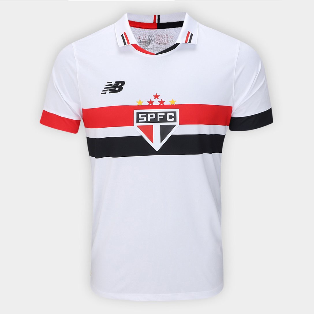 Camisola São Paulo I 24/25 Torcedor New Balance Masculina - Branco e Vermelho