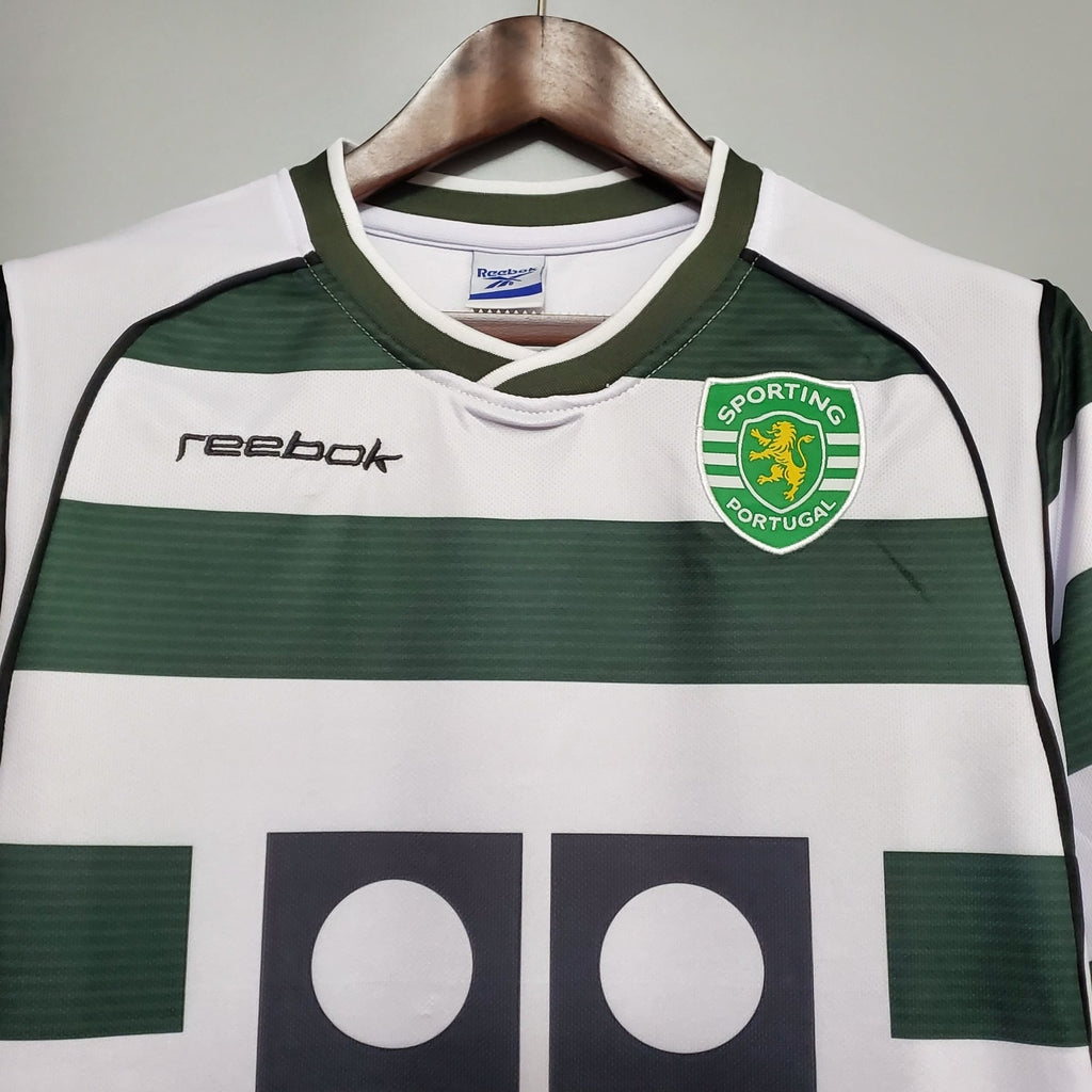 Camisola Retrô Sporting I Home 01/03 - Masculina - Verde e Branca